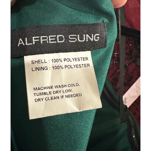Alfred Sung Strapless Satin Gown Draped Skirt Front Slit Hunter Green Size 4 NWT - Picture 15 of 15